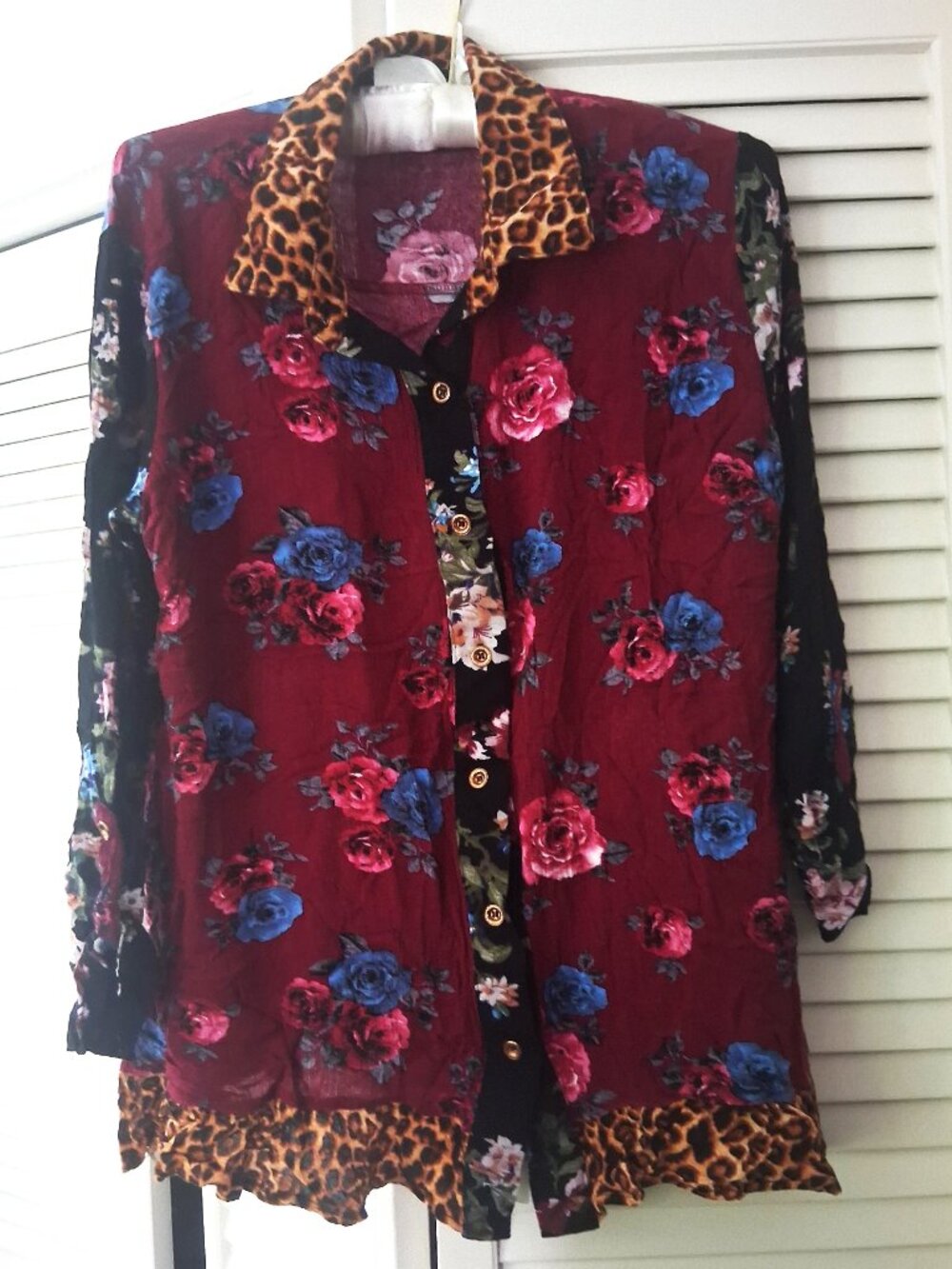 CALESSA Mixed Patchwork Print Boho Blouse – Size M
